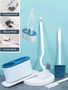 一套四合一马桶刷套装（1个长柄马桶刷、1个硅胶刷、1个凹槽刷、1个防漏马桶刷架），浴室清洁套装，马桶清洁刷，浴室配件，无死角三合一轻巧豪华马桶清洁刷架 - 彩色 - 查看 3