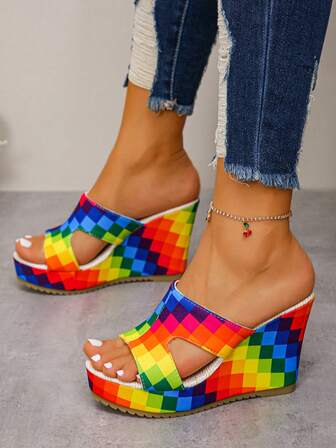 Women's Blue Summer Vacation Style Woven Bottom Wedge Sandals, Fashion Buckle Design High Heel Platform Espadrille Shoes, Thick Sole Straw Braided Slippers, Suitable For Size 35-43