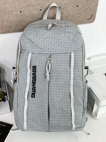 1 pièce Sac à dos à carreaux ultra-léger et unicolore, sac à dos pour campus pour hommes et femmes, résistant à l'eau avec fente pour carte de taille, grande capacité pour l'école, les déplacements, les voyages - Multicolore - Voir 16