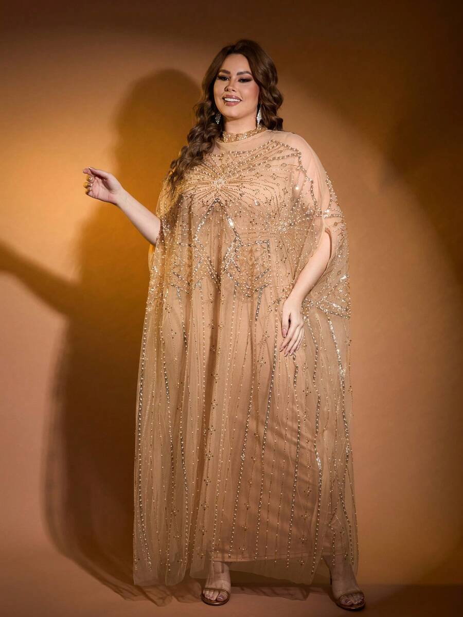 JINLICX Opulent Beaded Robe Gold Evening Dress Suitable Luxury Evening Dresses For Weddings - Champagne - View 1