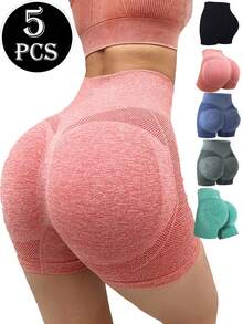 5pcs Seamless Yoga Shorts High Waist Workout Fitness Lift Peach Butt Fitness Tights Gym Running Body Shaper Pants Casual Sportswear - 彩色 - 查看 9
