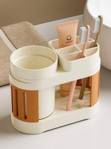 Toothbrush Holder And Toothpaste Holder Set With Drain - Perfect For Bathroom Storage And Organization, Modern Toothbrush Holder With Dual Cups, Toothbrush And Mouthwash Cup Set, Space-Saving Bathroom Organizer For Toothpaste & Brushes, Toothbrush Holder Set, Home Decor, Toothbrush Organizer, Gargle Cups, Bathroom Accessories, Ramadan Items, Valentine Gift, Galentines, Bathroom Essentials - Multicolor - View 10