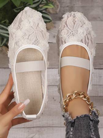 Sommar Nya Rund Tå Söta Ihåliga Andningsbara Spetsnätgarn Platta Sandaler, Lämpliga För Sport, Västerländskt Bröllop, Hemmaälvstil