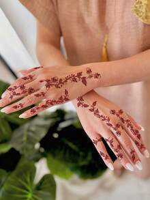 1pc Flower Temporary Tattoo Sticker, Waterproof, Sweat-Proof, Suitable For Hands & Feet, Lasts 1-3 Days, Suitable For Daily Use - Red - View 3