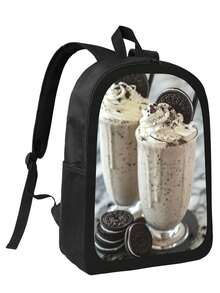 Creamy Milkshake With  Crumbs All-Match Geometric Pattern Backpack - Durable & Stylish For School & Work - Black - View 1