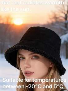 1顶经典时尚新款秋冬仿羊羔绒双面渔夫帽，大号头围，休闲、街头风、派对皆宜，提升女性魅力，百搭冬季装备