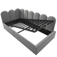 Upholstered Daybed 90x200 Cm, Daybed Sofa Bed With Hydraulic Storage, Children's Bed With Metal Slatted Base, Velvet, Grey, Without Mattress - Grey - View 3