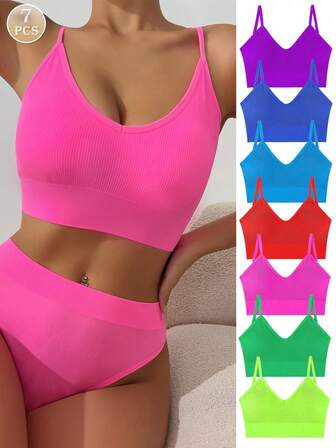 7pcs Fluorescent Color Sports Racerback Seamless Camisole Bras For Girls