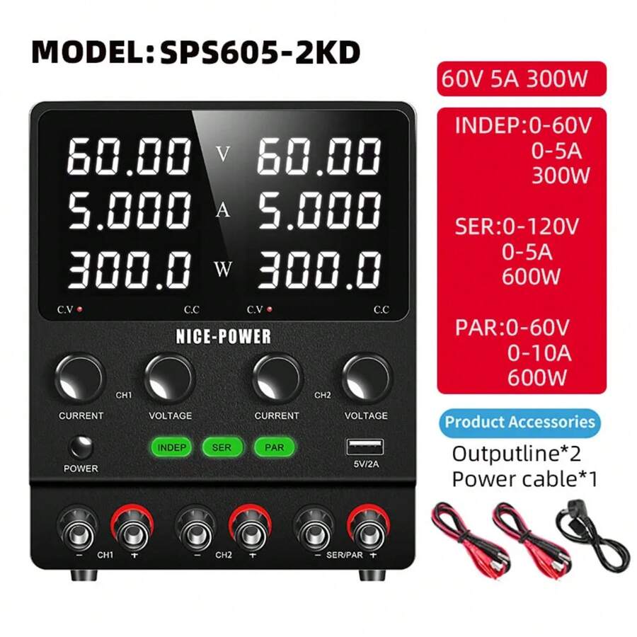 Dual-Channel Benchtop Power Supply, 4-In-1 Adjustable Power Supply, Serial-Parallel Function, Enhanced OCP/OVP Output Switch, Memory - SPS605-2KD 60V5A - 查看 1