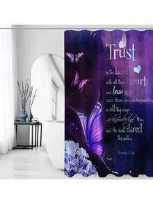 1/4pcs Purple Rose & Butterfly Floral Bathroom Curtain Set, Includes Anti-Slip Bath Mat, U-Shaped Toilet Lid Cover, Bathroom Rug