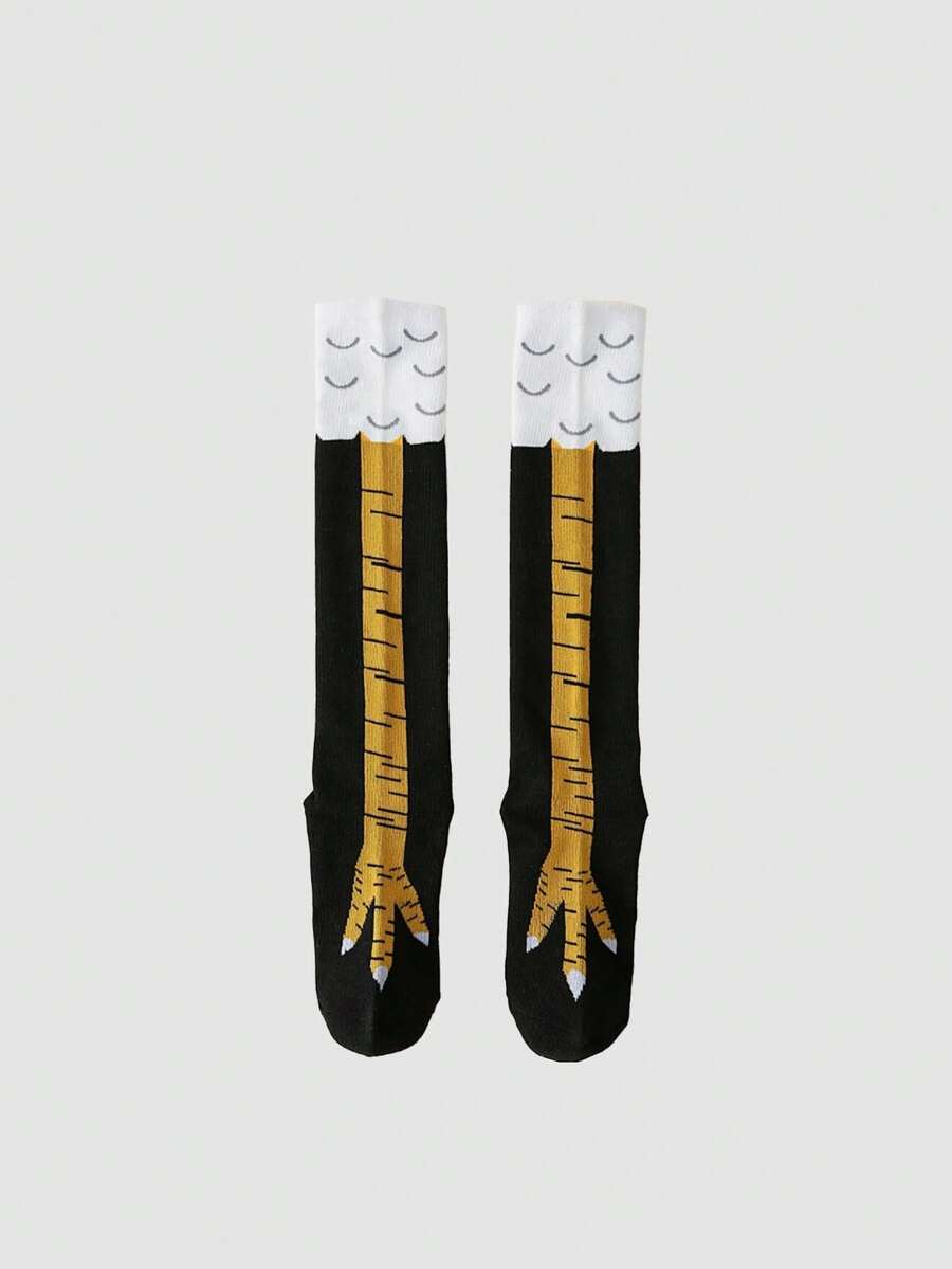 1 Pair Men's Chicken Claw Printed Crew Socks, Suitable For Holiday Parties - Multicolor - View 1