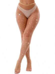 大码女式水钻渔网袜 闪亮水钻派对及演唱会装扮 迷人渔网袜 - 彩色 - 查看 12