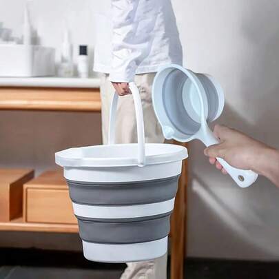 2pcs/1set (Foldable Bucket + Foldable Scoop), Portable Foldable Bucket, Suitable For Car Washing, Outdoor Camping, Fishing, Travel, Washing, Easy Storage, Cleaning Supplies, Household & Commercial Tools