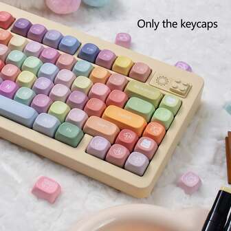 PBT Keycaps, MOA Profile Keycaps, Cute Round Kawaii Keyboard Keycap,Colorful Gradient Design With Cute Prints Keycap Set, Transfer Fits MX Switches & 6.25U Space, Keycaps For Keyboard,Keyboard Is Not Included, Keycap Set Only.
