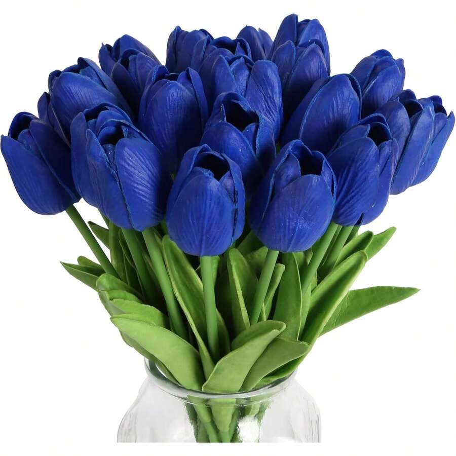 10/250pcs 13.77 Inch Realistic White Tulips - Silk Artificial Flowers, Suitable For Mother's Day, Easter, Valentine's Day And Other Occasions - Great For Home, Kitchen, Wedding Decor - Royal Blue - View 1