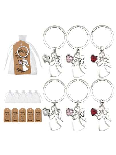 18 st skyddsängelnyckelringar med nyckelring i organzapåsar, tacketiketter, ängel med hjärta, lyckoamulett, tackpresenter till kollegor, lärare, sjuksköterska, gäst, babyshower, bröllop, dop, presenter till älskare, födelsedagspresenter, dekorationer till älskare, födelsedagspresenter, dekorationer till par, väskdekorationer, nyckeldekorationer, presenter till pojkvänner och flickvänner.