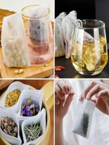 100 piezas Bolsas de té de tela no tejida, Bolsas de té (sin hojas de té), Bolsas de filtro de té con cordón y anillo de sellado, Bolsas de té para especias, Bolsas de té desechables con cuerda sellada, Filtro de uso múltiple para la cocina, Adecuado para hojas de té, especias y telas finas, Bolsas de filtro de tela no tejida para té, café, hierbas y especias - Multicolor - Ver 9