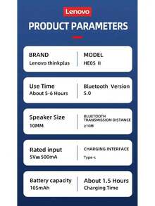 Lenovo HE05X II Bluetooth Earphones, Waterproof Earbuds, HIFI Sound Quality, Magnetic Neckband Sports Headphones, Chinese Packaging - Black - View 9