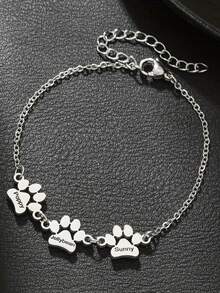 Personalized Name Cat Paw Bracelet, Customized 1-3 Name Bracelets, Cute Cat Paw Shaped Bracelets, Women's Bracelets, Pet Enthusiast Gifts, Commemorative Furry Animal Gifts, Valentine's Day, Birthday Gifts - Multicolor - View 9