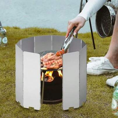 1件装轻便挡风罩，多种款式可选：迷你9件套、8件套、10件套超轻铝合金可折叠挡风罩，适用于户外野餐露营，烹饪挡风罩，铝合金防风屏，便携式烧烤配件，户外烹饪设备防风罩，露营挡风罩，防风烹饪，轻便挡风罩，坚固挡风罩，背包旅行装备，生存装备，适用于柴火炉和炊具