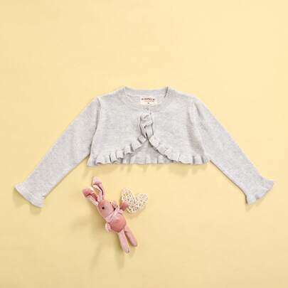 Cárdigan de punto de otoño para niñas pequeñas, color liso, con encaje, cuello redondo, manga larga, un solo botón, prendas de vestir exteriores, tops casuales