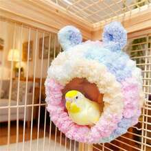 Tổ chim bằng bông ấm áp, tổ vẹt, nhà chim mùa đông treo bằng vải nhung mềm mại cho chuột hamster và sóc, tổ thú cưng nhỏ. - Xem 6