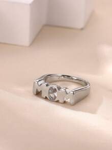 1pc Stainless Steel "MOM" Letter Ring, Mother's Day Gift For Women - Silver 2 - View 3