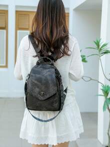 Anti-Theft Vintage PU Leather Backpack, Multifunctional Fashion Daily Bag, Multi-Pocket Lightweight Travel Bag, Large Capacity Minimalist Backpack, Convenient Backpack, Suitable For Students, Nurses, Teachers, Business People, Travel, Commuting, Shopping, Office, Dating, Hiking, Training, Work, Birthday Gift, Holiday Gift - Multicolor - View 11