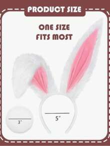 2 pezzi Accessori per costume da coniglio per feste di carnevale - Fascia per capelli con orecchie da coniglio e coda, adatta per donne adulte, set carino e soffice per cosplay, costume di San Valentino - Bianco - Visualizzare 7