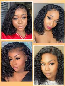 Jerry Curly Short Bob Lace Front Wig13x4 Pre-Plucked Human Hair With Baby Hair 180% Density Natural Black For Women Smooth Highquality Finish Wigs For Women Human Christmas Wigs - Natural Black - View 7