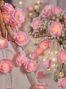 1PC 1.5M10LED/3M20LED Artificial Romantic Rose Battery Box String Light,Powered By AA Batteries,Excluding Batteries,Suitable For Birthdays,Weddings,Parties,Indoor And Valentine's Day Decoration - Rose-shaped Battery Box String Lights - View 4