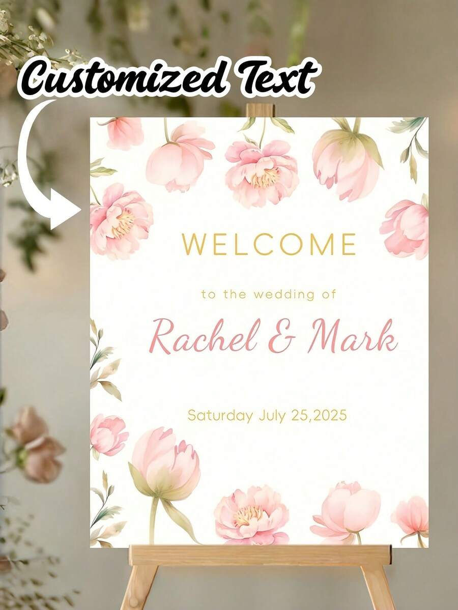 Customized Bohemian Style Wedding Welcome Sign, Can Add Text/Date/Time - Asymmetrical Shaped PVC Chalkboard, Suitable For Outdoor Use - Wedding, Party, Bridal Shower Decor - Customizable Entrance Signage - Multicolor - View 1