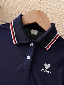 Tween Girl Short Sleeve Ruffle Trim Casual Polo Collar Summer Dress - Royal Blue - View 3