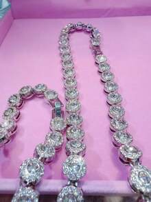 Elegante collar con halo de diamantes, joyería elegante de plata para mujeres, collar de tenis de corte redondo