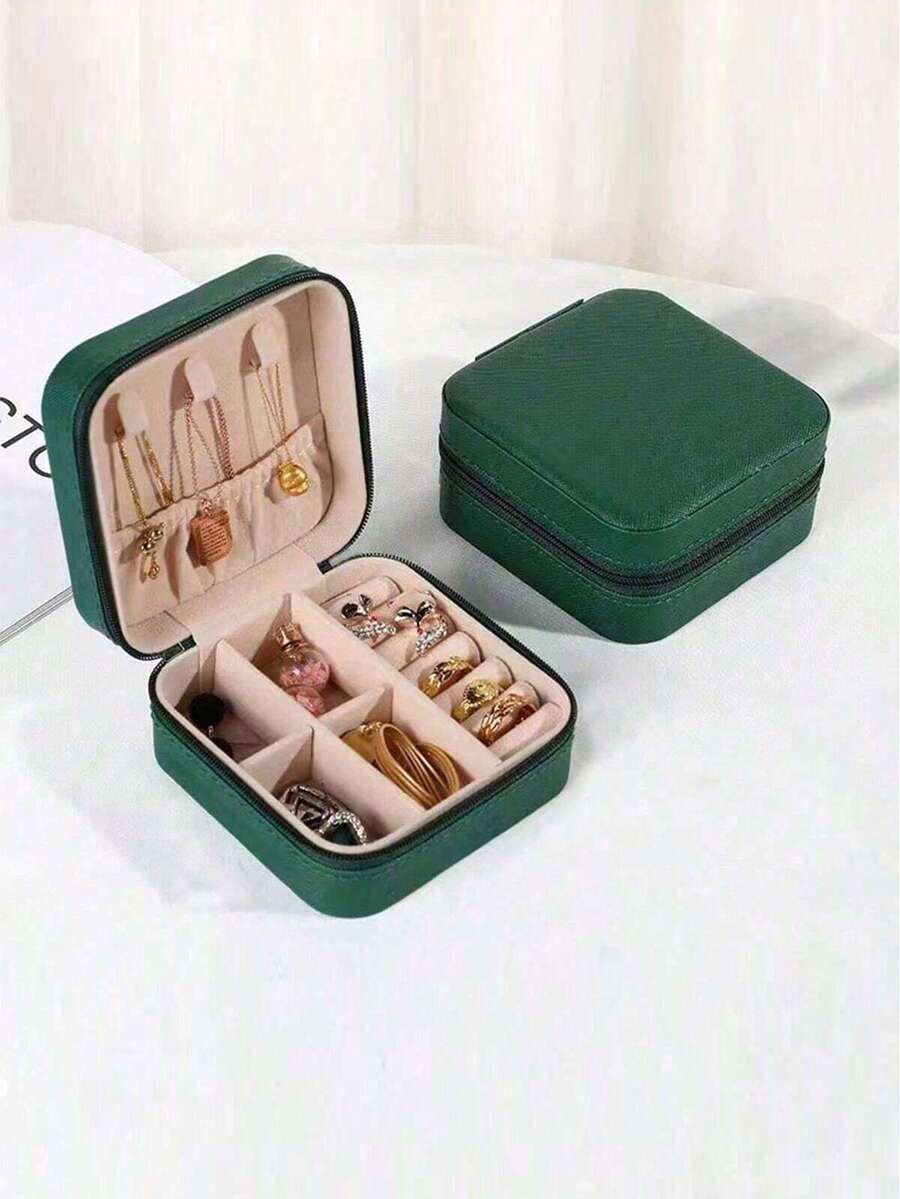 1个迷你首饰收纳盒展示架，旅行首饰拉链盒，适用于耳环、项链、戒指，便携式皮革首饰盒化妆包，化妆袋，洗漱包，旅行必备，邮轮必备，度假必备，男女通用旅行收纳盒，节日必备，女士礼物