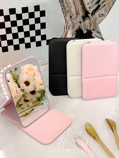 Hopfällbar bärbar sminkspegel med stativ, resespegel, skönhetsprodukter, sminkspegel för bord, rektangulär hopfällbar kompakt minimalistisk sminkspegel för bord, sminkspegel för resor, present till kvinnor och flickor - sminkspegel, resetillbehör, strandbiltillbehör, resetillbehör