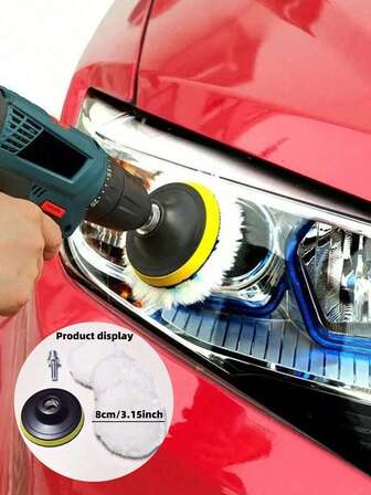 5片装3英寸羊毛抛光垫/抛光轮，适用于带M14钻头适配器的电钻/抛光机附件，可用于汽车抛光打蜡、桌面喷漆、旧皮沙发、瓷砖抛光等。