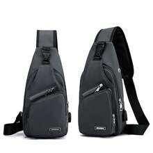 1 件黑色防水拉链胸包，多层大容量多功能斜挎包带 USB 端口，适用于户外徒步旅行单肩包斜挎包侧包通勤宿舍大学圣诞包冬季圣诞礼物假期节日礼物侧包礼物夏季返校运动生活包腰包腰包春季学校用品 - 黑色 - 查看 15