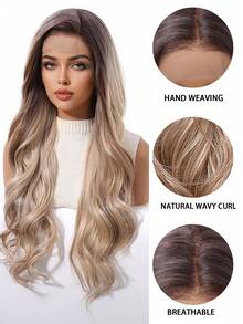13*4 HD Lace Top Wig, 26-Inch Ombre Long Curly Hair, High-End Women's Lace Wig, Heat-Resistant Synthetic Lace Wig, Suitable For All Festivals And Daily Wear, Can Be Worn At Any Time, Perfect Gift For Girls During Festivals And Masquerade Balls. - Ombre - View 7