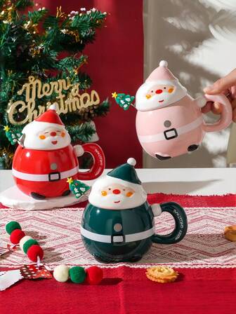 1pc Cute Santa Claus Mug With Spoon, 430ml/14.54oz 3D Santa Face Creative Coffee Cup, Large Capacity, Reusable Milk/Tea Cup, Suitable For Restaurant, Home, Party, Cafe, Christmas Gift