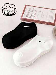 10/15/20 Pairs Of Unisex Socks For Men And Women, Sports Socks, White/Black/Gray Short Socks, Comfortable Ankle Socks With A Slash Pattern,-Absorbing And Breathable Classic Versatile Plain Simple Fashion Socks For Couples, Suitable For Daily Casual Wear. - Black and White - View 10