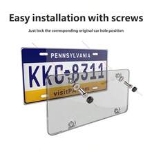 Indestructible American License Plate Frame, Heavy-Duty License Plate Cover Holder For Standard 6x12 Inch Plates, Universal Front & Rear License Plate Shield Protector For Women, Durable Rust-Proof Scratch-Resistant Auto License Plate Tray, Weatherproof Anti-Fade Car License Plate Frame Cover, Easy-To-Install No-Drill Vehicle License Plate Holder - Black - View 2