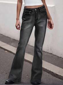 Y2K Vintage Low Waist Flare Jeans for Women Fashionable Casual Going Out Jeans Trendy Denim Bell Bottom Pants - Negro - Ver 3
