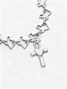 1pc Minimalist 925 Sterling Silver Simple Heart Cross Pendant, DIY Jewelry, Elegant Christmas Gift For Men & Women - Style 4 - View 3