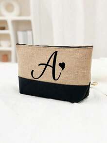 1件装个性化字母拼接女士手提包/化妆包/教师节礼物/可重复使用手提袋/女士极简大容量旅行化妆包/多功能便携女士礼物/情人节/圣诞节礼物/化妆包/旅行必备 - 彩色 - 查看 3