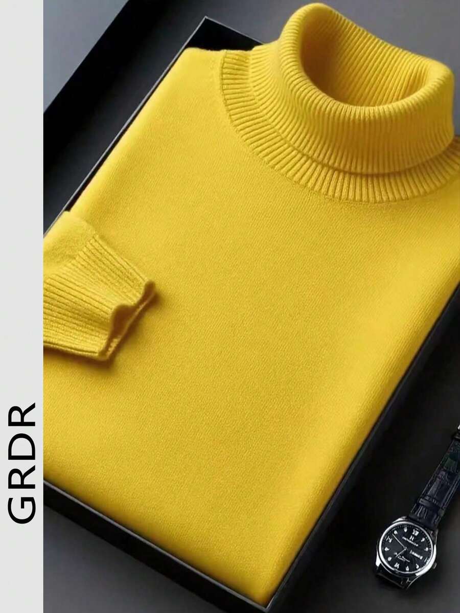 GRDR Men's Regular Shoulder Long Sleeve High Neck Sweater, Versatile For Daily Wear Knitted Pullover