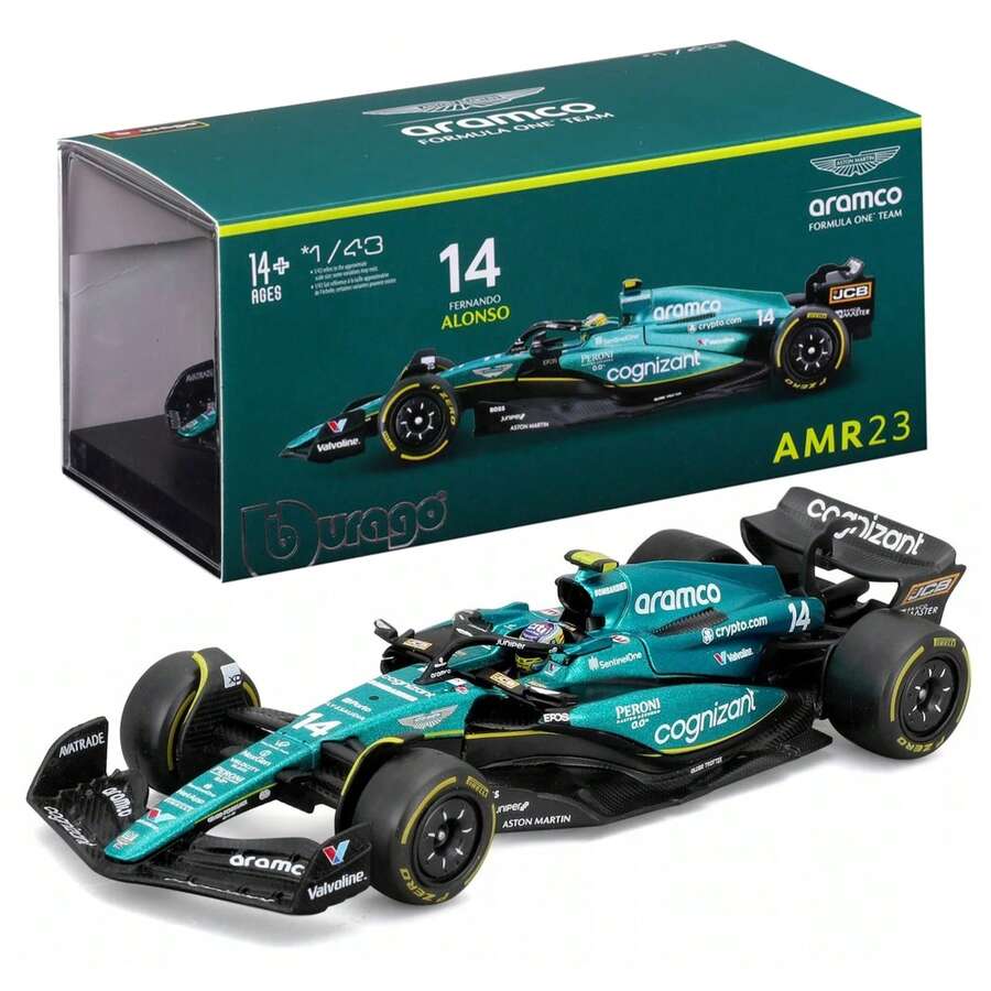 Burago 1/43 F1 AMR23 2023 & AMR25 2025 #14 Fernando Alonso Diecast Racing Car Model, Race Car Model, Perfect Gift For Holidays, Birthdays And Collections - AMR23#14-helmet - View 1