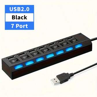 Hub USB 3.0 de 7 puertos con interruptor LED independiente, adecuado para portátiles, PC y varios dispositivos USB