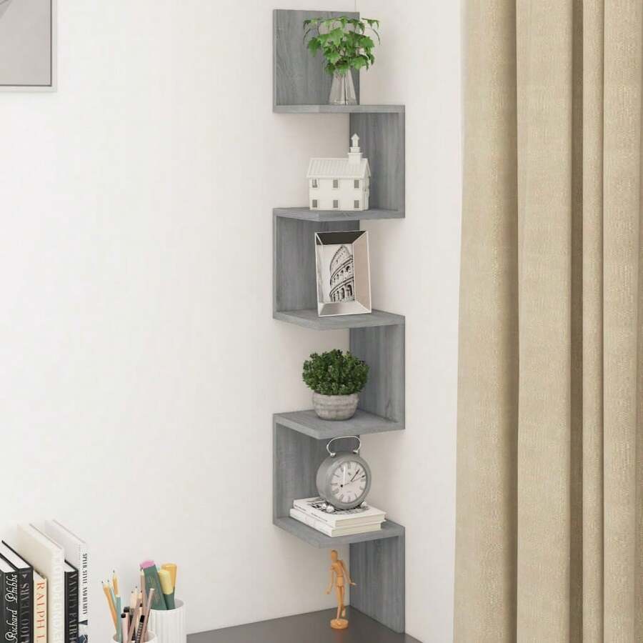 Étagère d'angle vidaXL Gris Sonoma 20 x 20 x 127,5 cm, matériau à base de bois - Multicolore - Voir 1