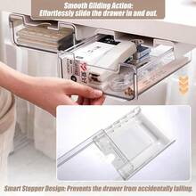 2 Pack Under Desk Storage Drawers Slide Out-Drill-On Or Self-AdhesiveLargeandMedium Drawer Under Desk Organizer Under Table Drawer For Home Office School Organization And Storage - Transparent White - View 7